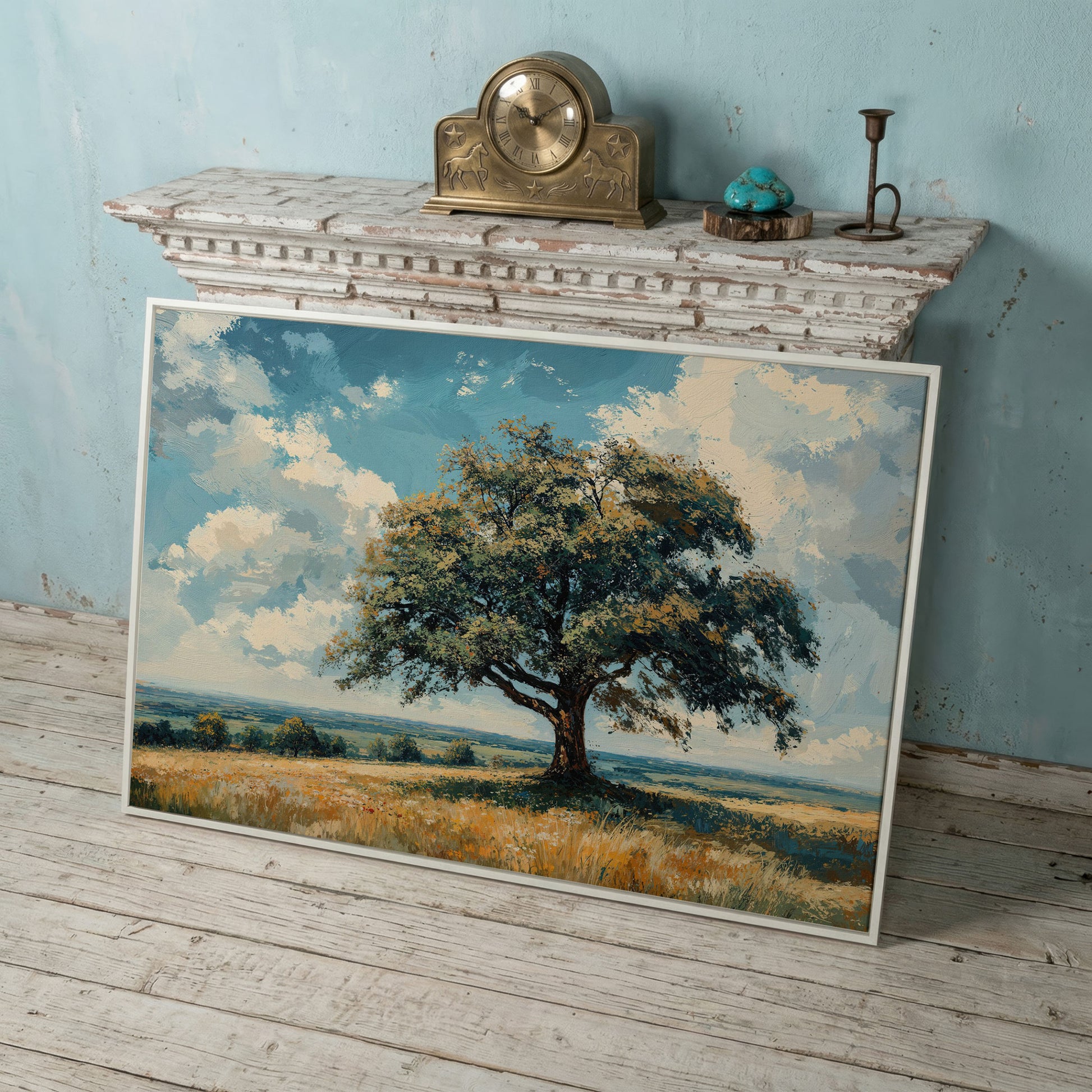 Majestic Tree Countryside Canvas Wall Art in white floating frame