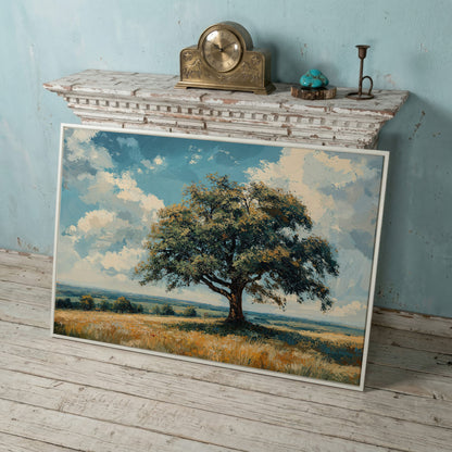 Majestic Tree Countryside Canvas Wall Art in white floating frame
