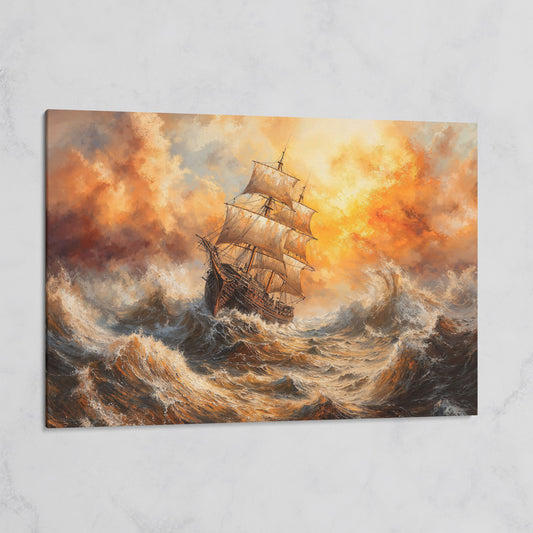 Stormy Sea Sailing Ship Canvas Wall Art, Dramatic Seascape Print on gallery wrap