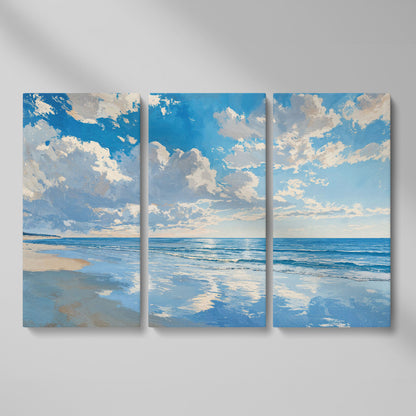 Minimalist Beach Landscape Canvas as 3-panel split version