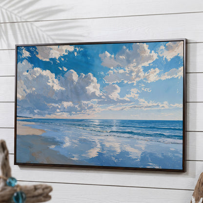 Minimalist Beach Landscape Canvas in dark walnut floating frame