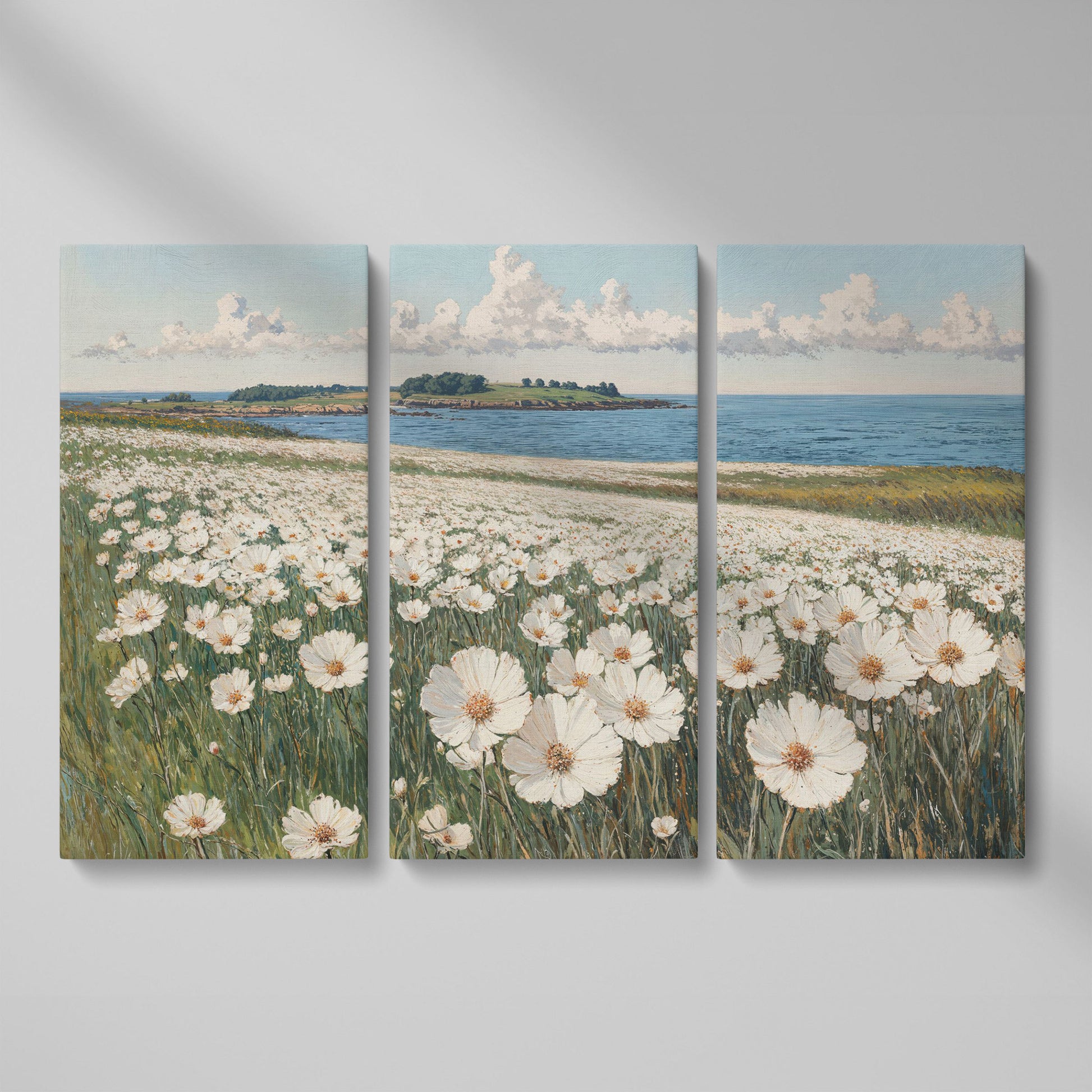 Wildflower Meadow by the Coast Canvas Print as 3-panel split version