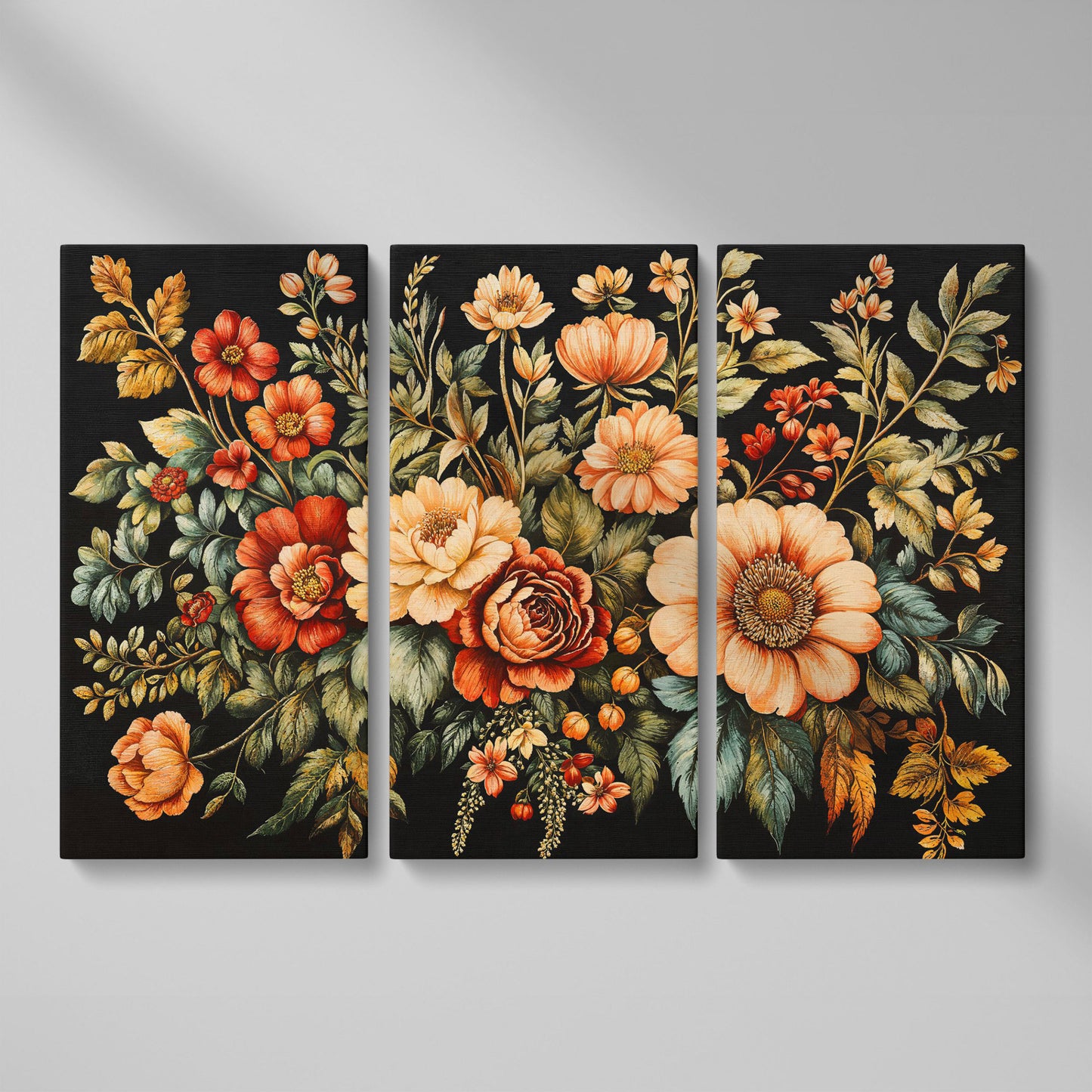 Vintage Flora Bouquet Canvas Print as 3-panel split version