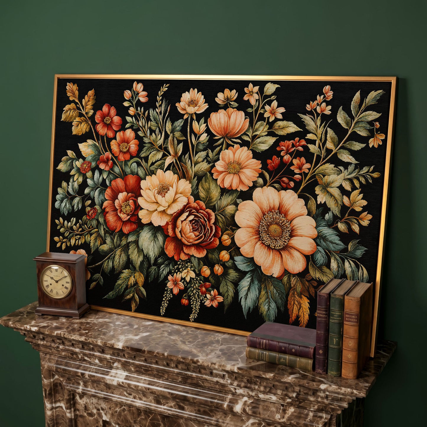 Vintage Flora Bouquet Canvas Print in antique gold floating frame