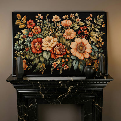 Vintage Flora Bouquet Canvas Print in black floating frame