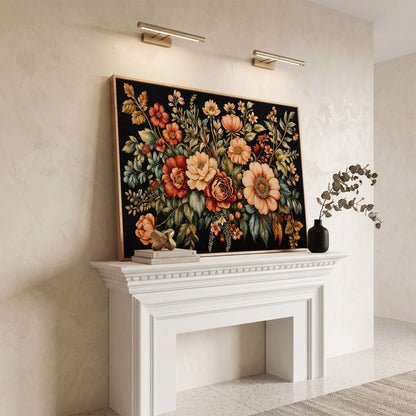 Vintage Flora Bouquet Canvas Print in white oak floating frame