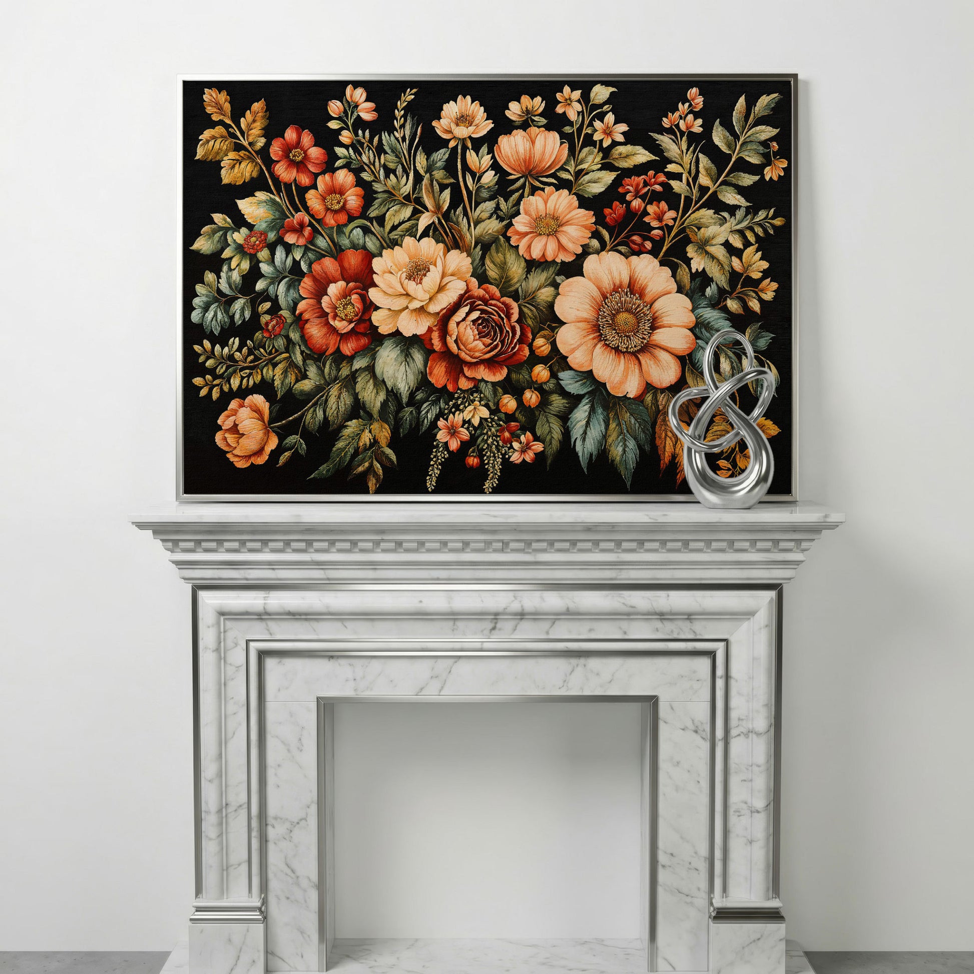 Vintage Flora Bouquet Canvas Print in silver floating frame