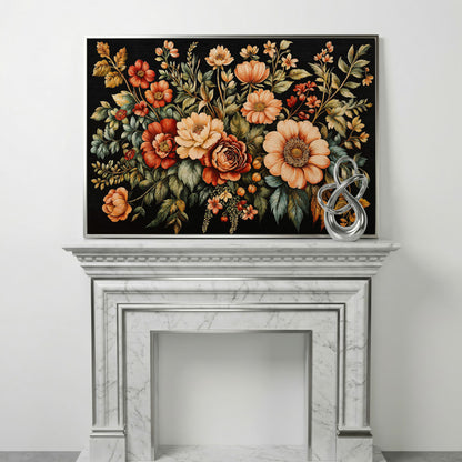 Vintage Flora Bouquet Canvas Print in silver floating frame