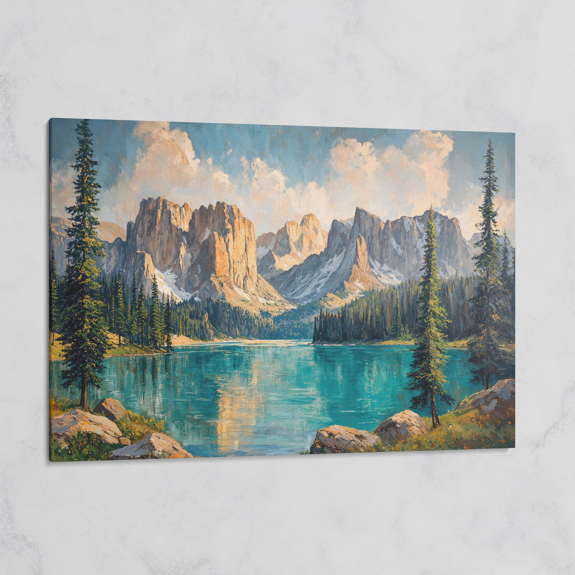 Mountain Lake & Pine Forest Canvas on gallery wrap