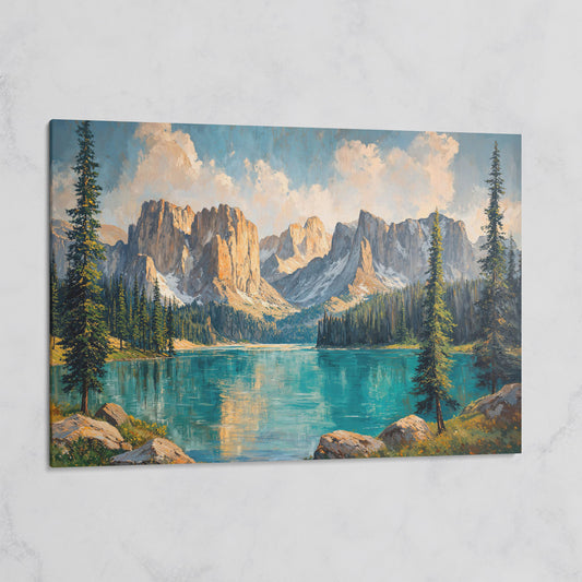 Mountain Lake & Pine Forest Canvas on gallery wrap