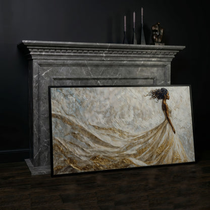 Black Woman in Flowing Gown Canvas Art in black floating frame