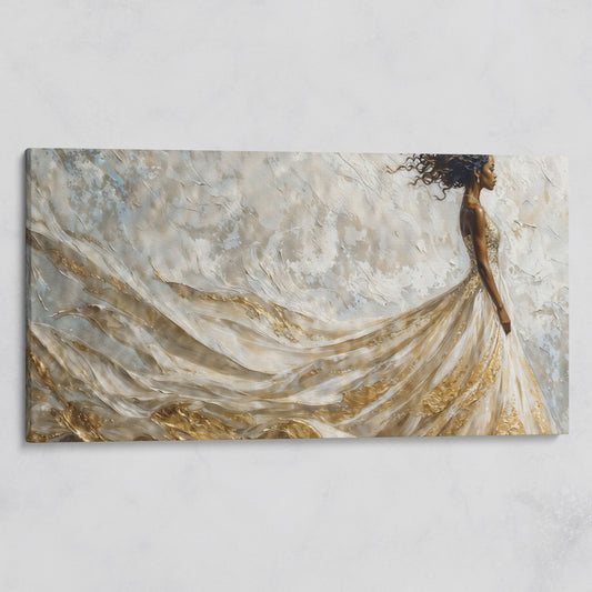 Black Woman in Flowing Gown Canvas Art on gallery wrap