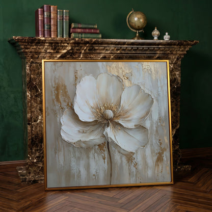 Minimalist Floral with Gold Accents Canvas in antique gold floating frame