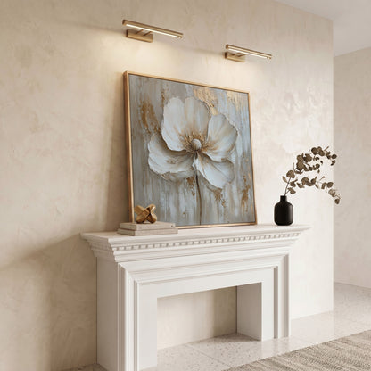 Minimalist Floral with Gold Accents Canvas in white oak floating frame