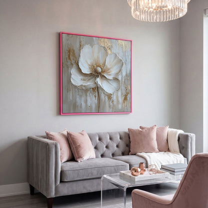 Minimalist Floral with Gold Accents Canvas in pink floating frame