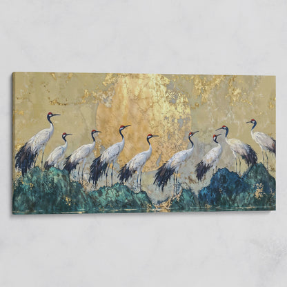 Japanese Cranes with Golden Moon Canvas on gallery wrap