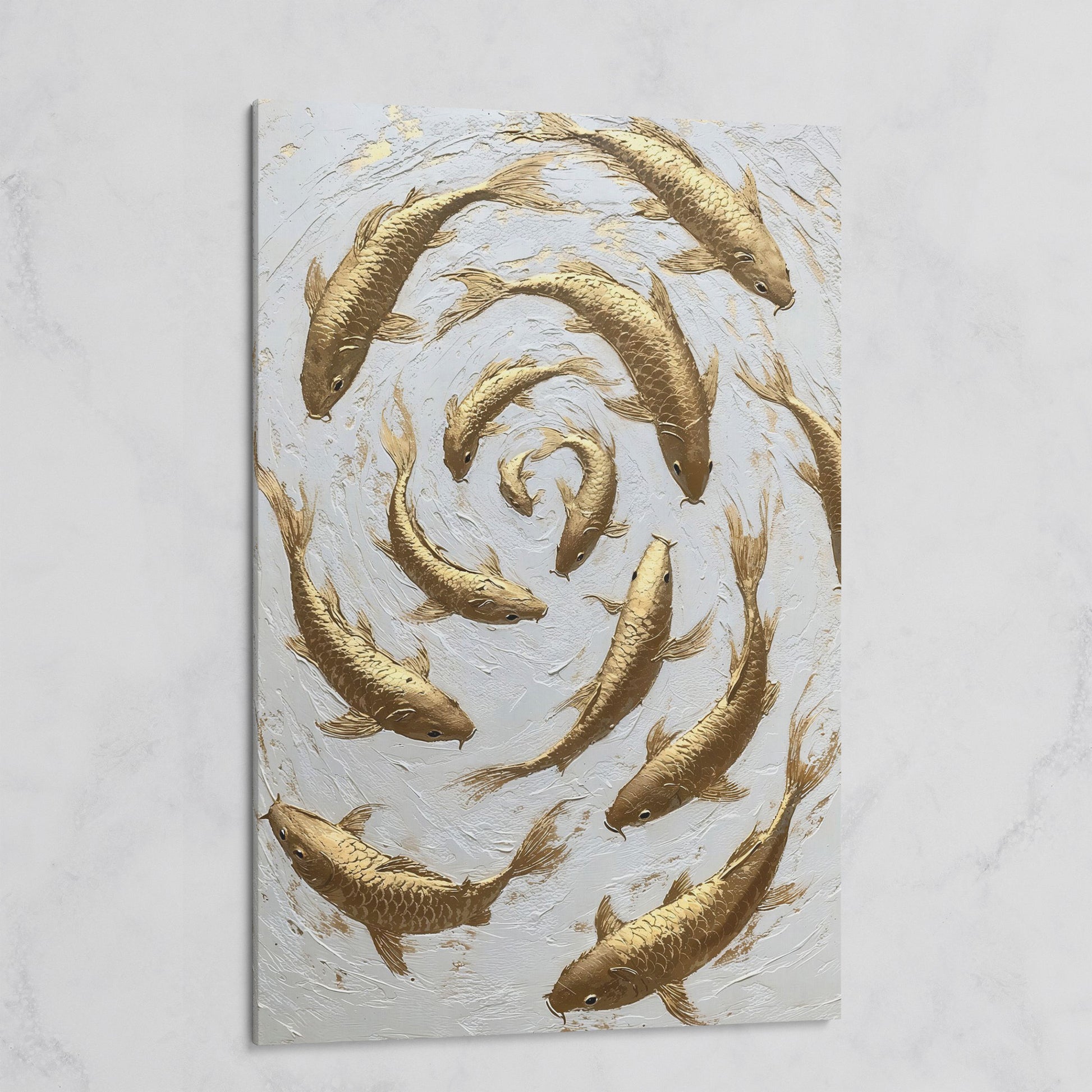Golden Koi Fish Spiral Canvas Print on gallery wrap