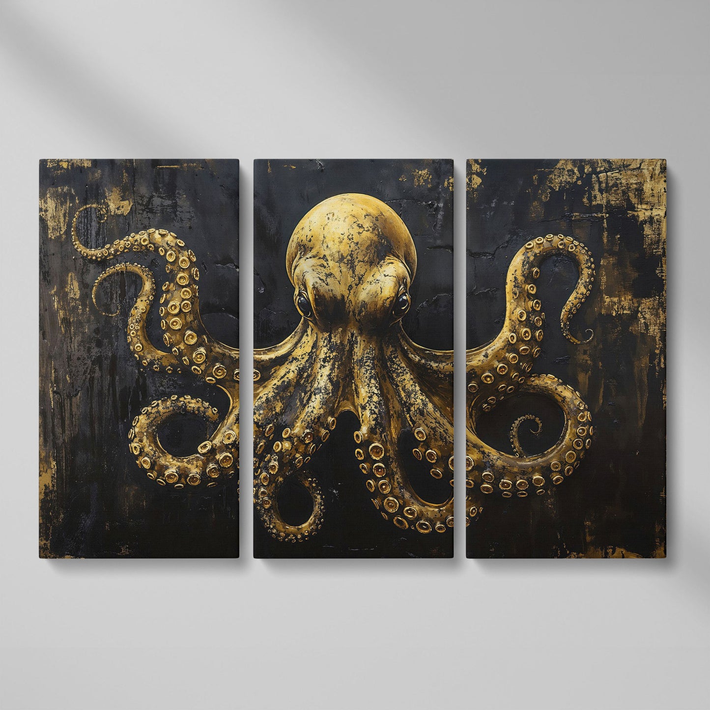 Gothic Octopus Canvas Wall Art as 3-panel split version