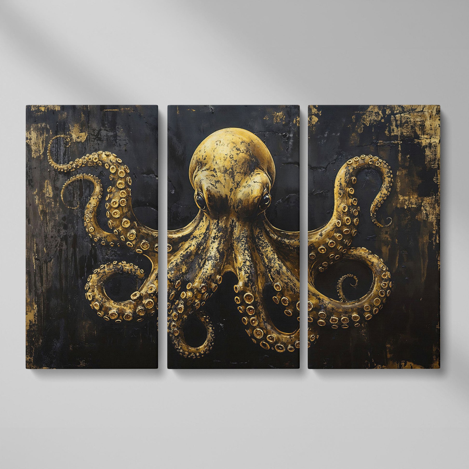 Gothic Octopus Canvas Wall Art as 3-panel split version