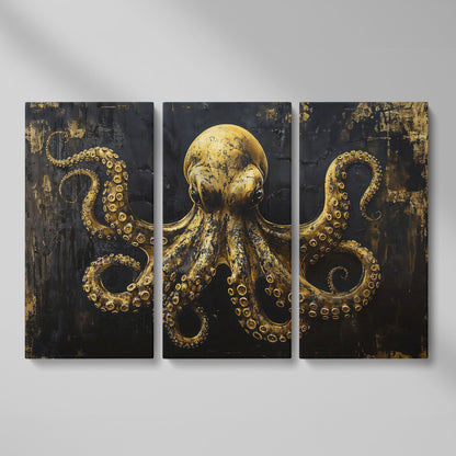 Gothic Octopus Canvas Wall Art as 3-panel split version