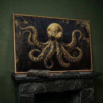 Gothic Octopus Canvas Wall Art in white oak floating frame