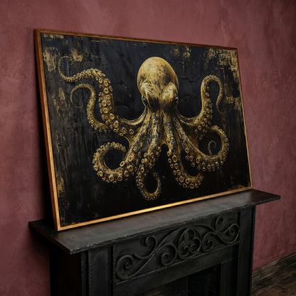 Gothic Octopus Canvas Wall Art in rose gold floating frame