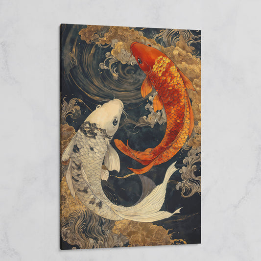 Mystical Koi Fishes Canvas in Japanese Style on gallery wrap