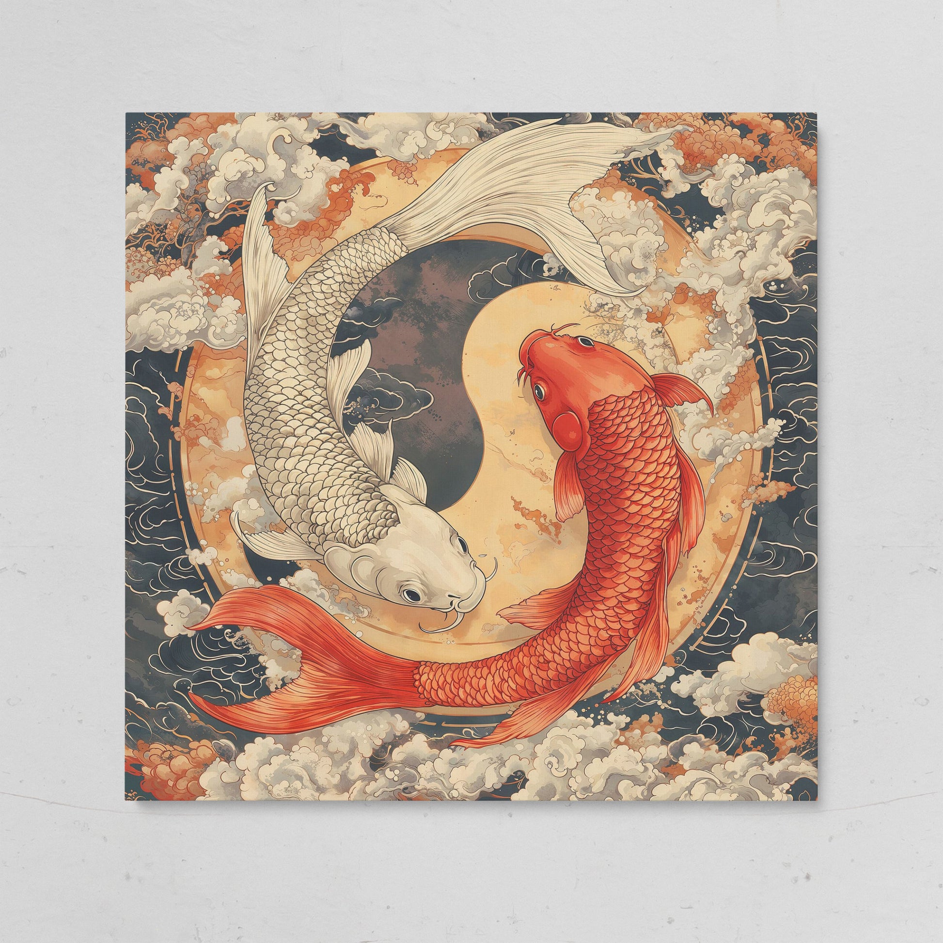 Harmony Koi Fish Yin Yang Square Canvas on gallery wrap