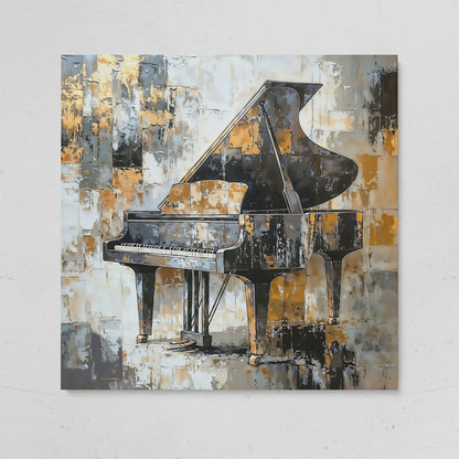 Grand Piano Canvas Print in Black and Gold on gallery wrap