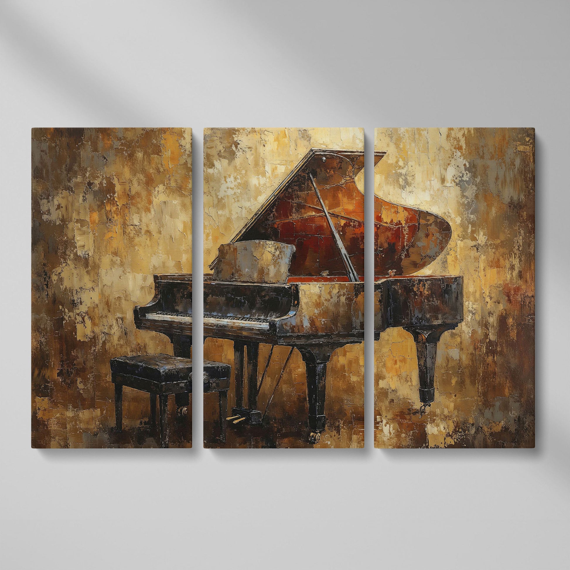 Classical Grand Piano Canvas as 3-panel split version