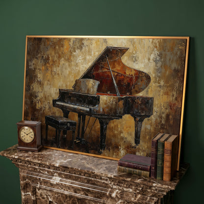 Classical Grand Piano Canvas in antique gold floating frame
