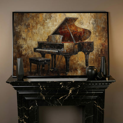Classical Grand Piano Canvas in black floating frame