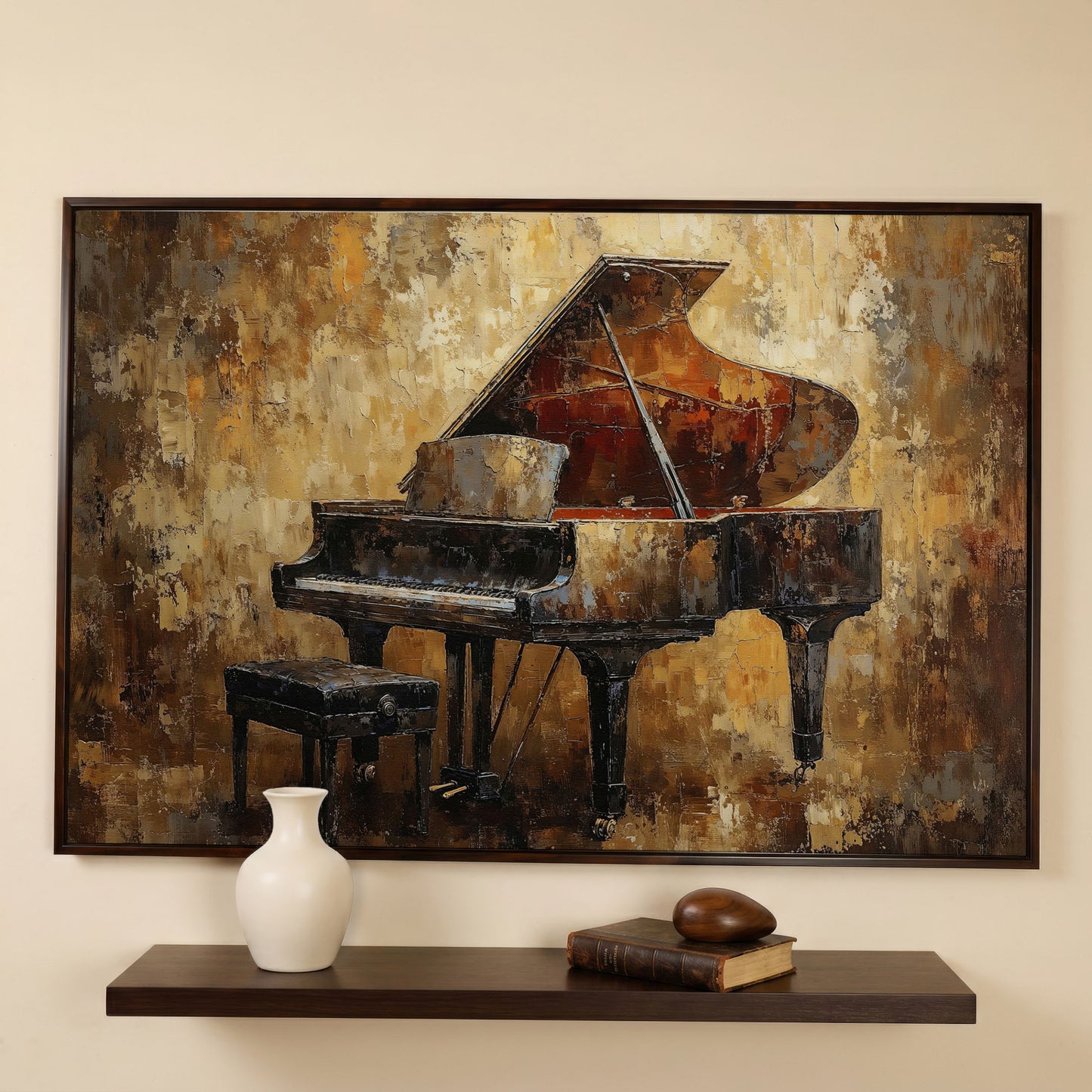 Classical Grand Piano Canvas in dark walnut floating frame