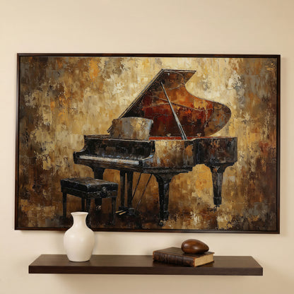 Classical Grand Piano Canvas in dark walnut floating frame