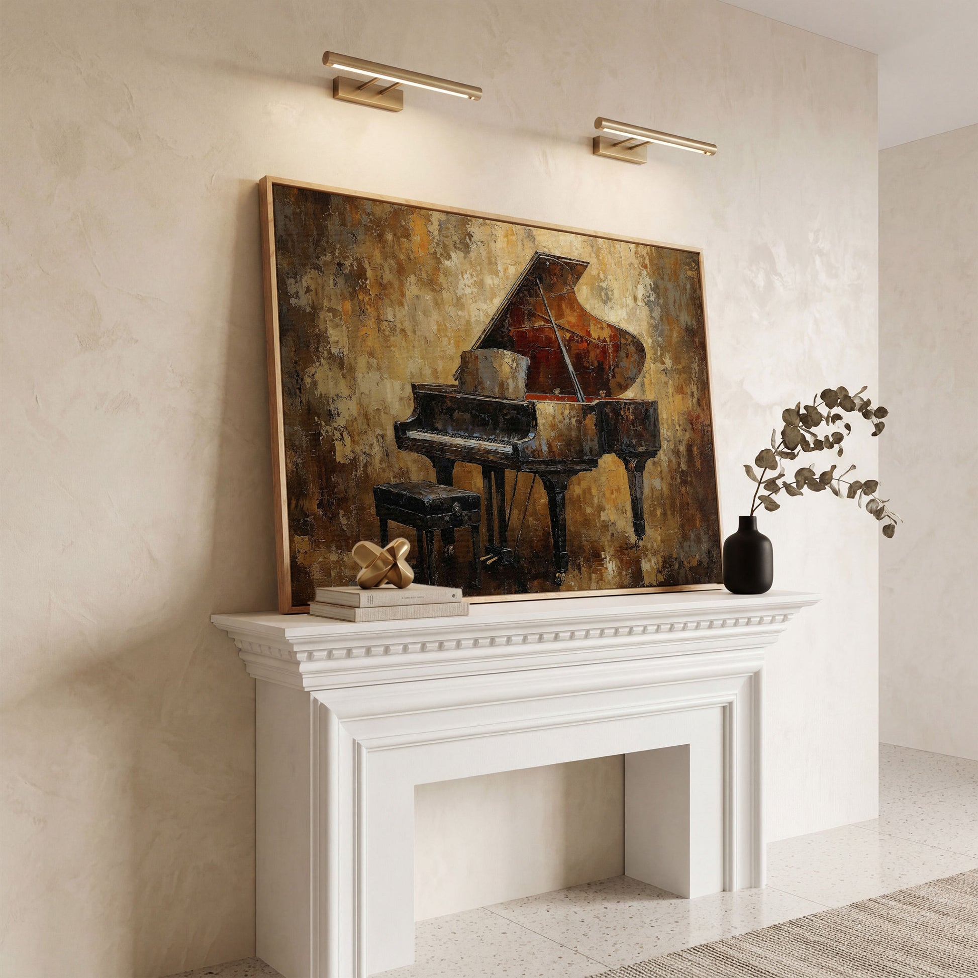 Classical Grand Piano Canvas in white oak floating frame