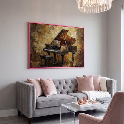 Classical Grand Piano Canvas in pink floating frame
