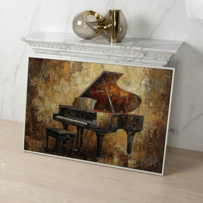 Classical Grand Piano Canvas in white floating frame