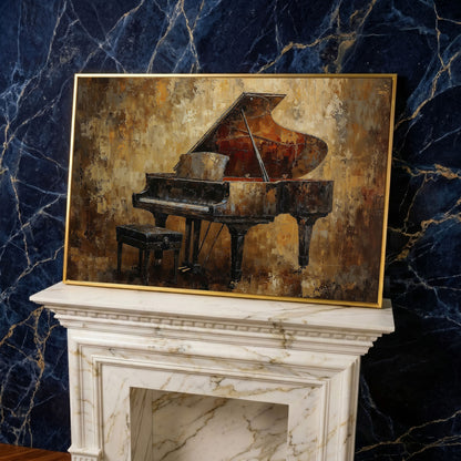 Classical Grand Piano Canvas in yellow gold floating frame