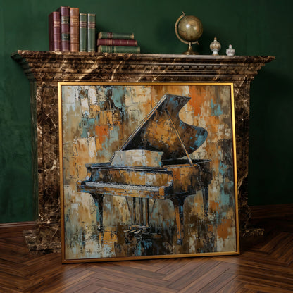 Grand Piano Abstract Canvas in antique gold floating frame