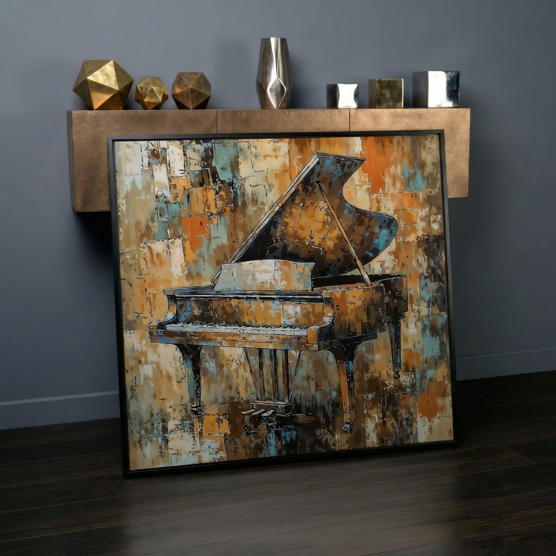 Grand Piano Abstract Canvas in black floating frame