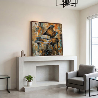 Grand Piano Abstract Canvas in dark walnut floating frame