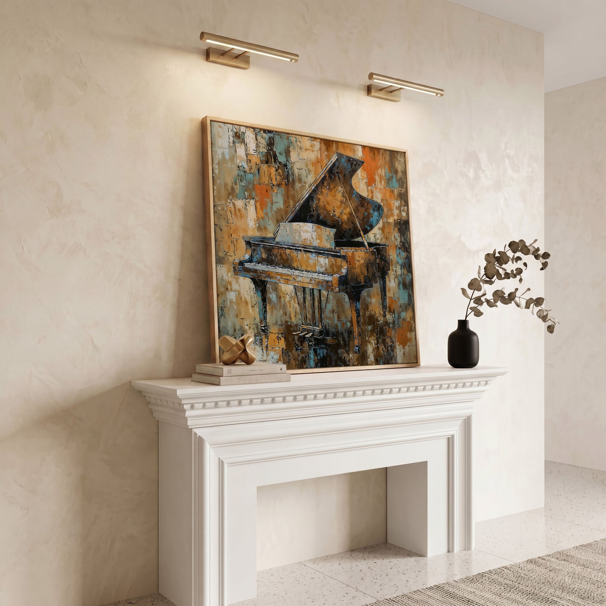 Grand Piano Abstract Canvas in white oak floating frame