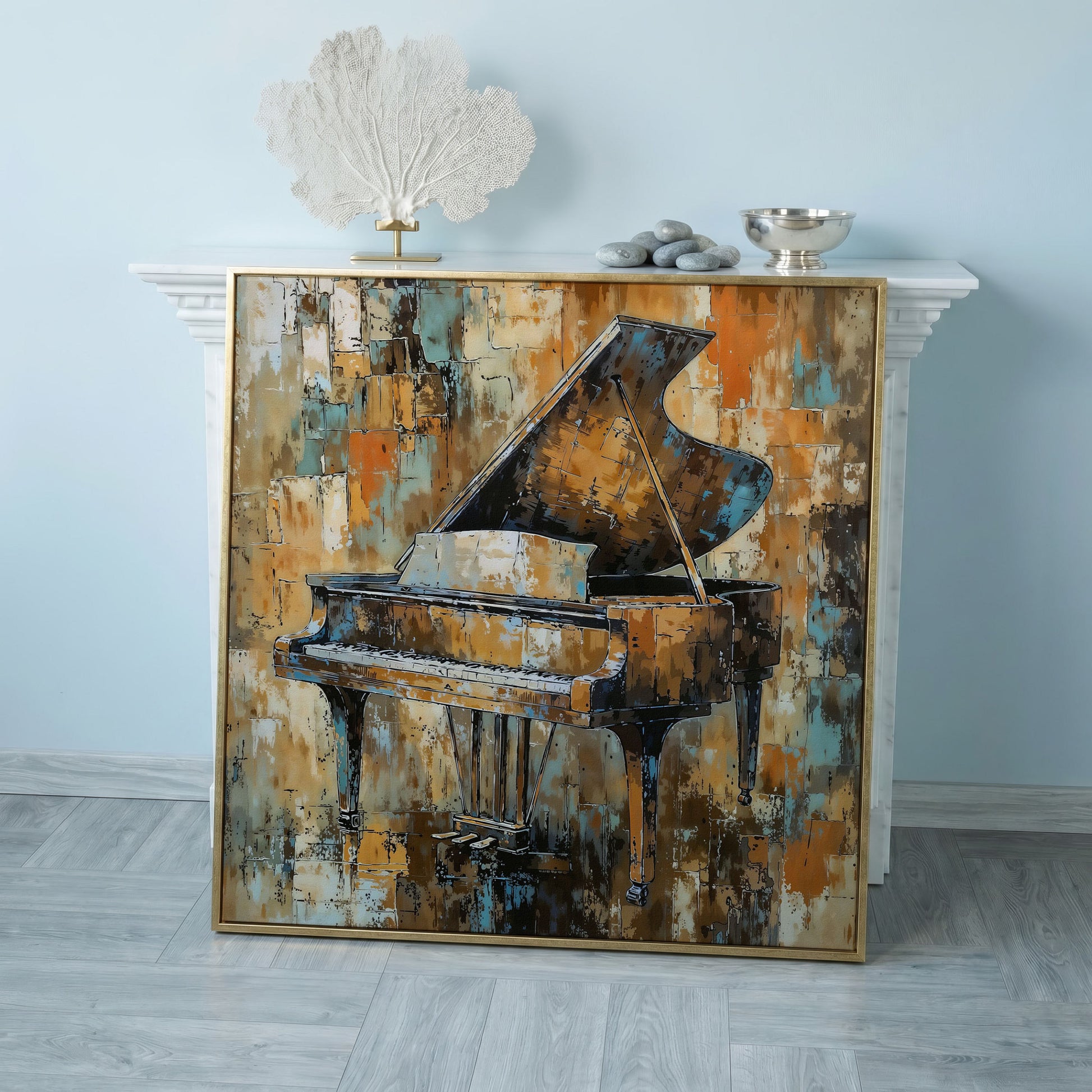 Grand Piano Abstract Canvas in rose gold floating frame