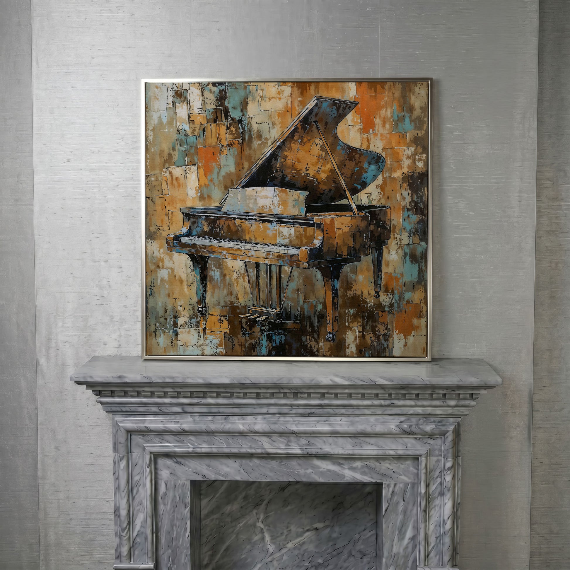 Grand Piano Abstract Canvas in silver floating frame