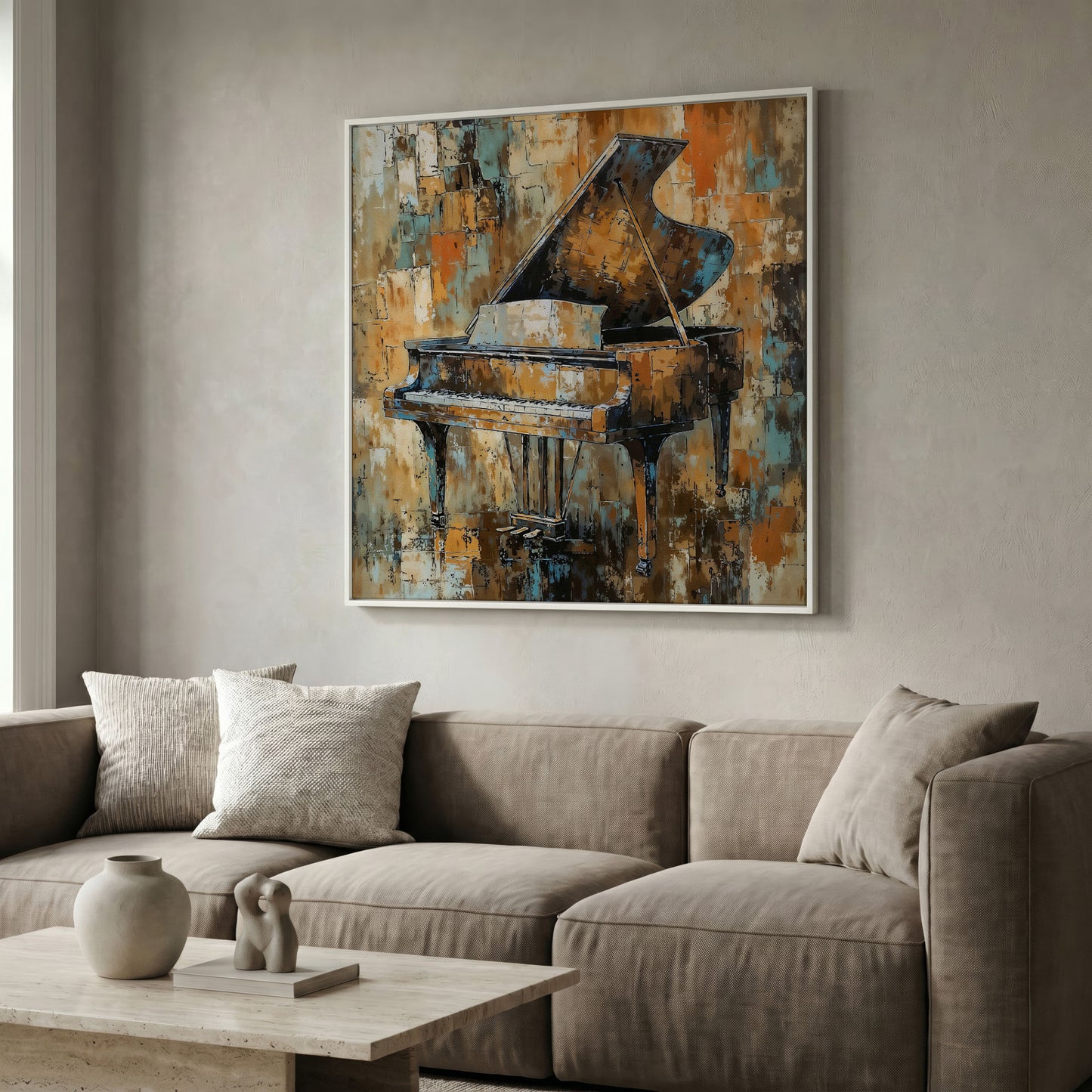 Grand Piano Abstract Canvas in white floating frame