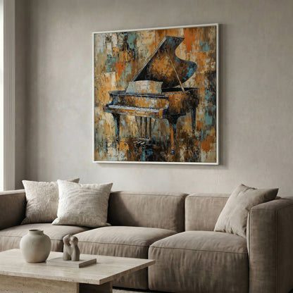 Grand Piano Abstract Canvas in white floating frame