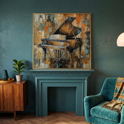 Grand Piano Abstract Canvas in yellow gold floating frame