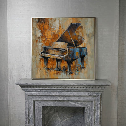 Grand Piano Canvas in Brown and Orange in silver floating frame