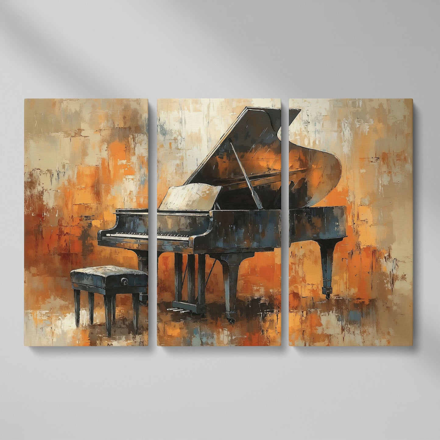Grand Piano in Charcoal and Sienna Canvas as 3-panel split version