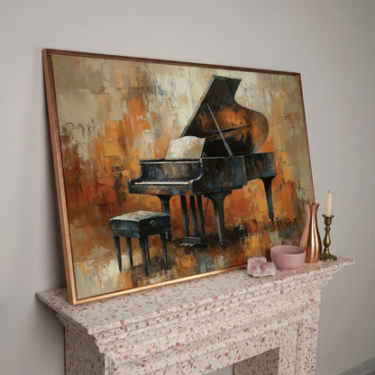Grand Piano in Charcoal and Sienna Canvas in rose gold floating frame